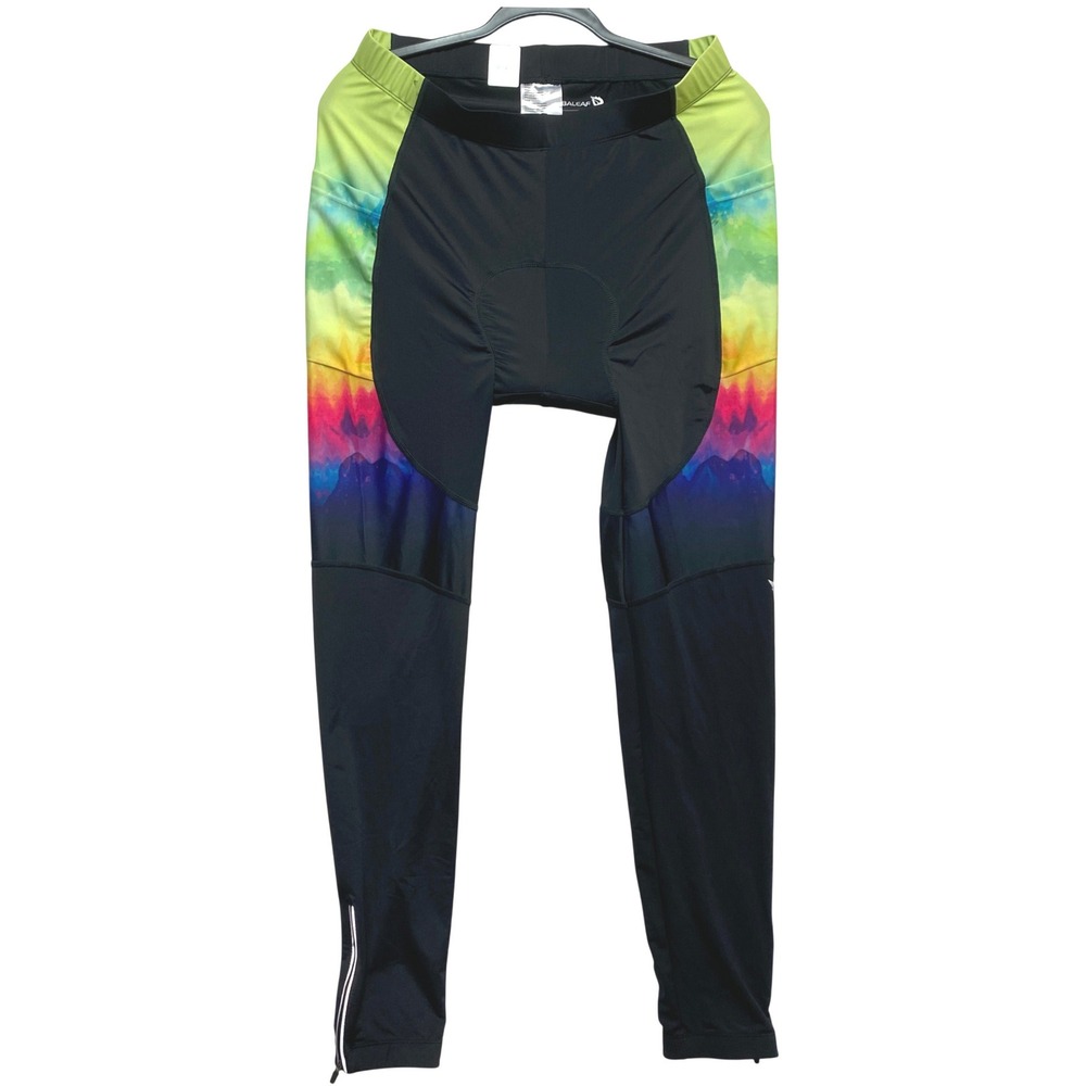 Baleaf Cycling Tights Pants Mens XL Black Rainbow Tie Dye Gel Chamois Padded